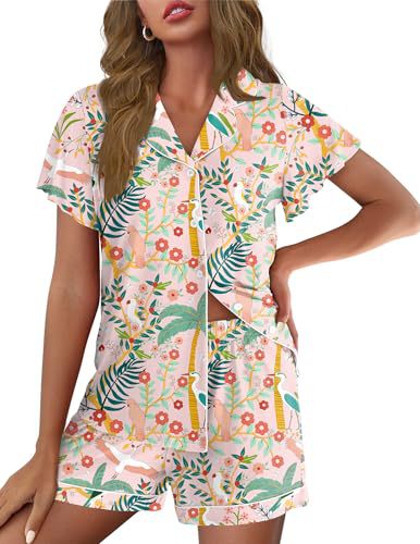 Women's Cuban Collar Polka Dot Leopard Print Short Sleeve Loungewear Set