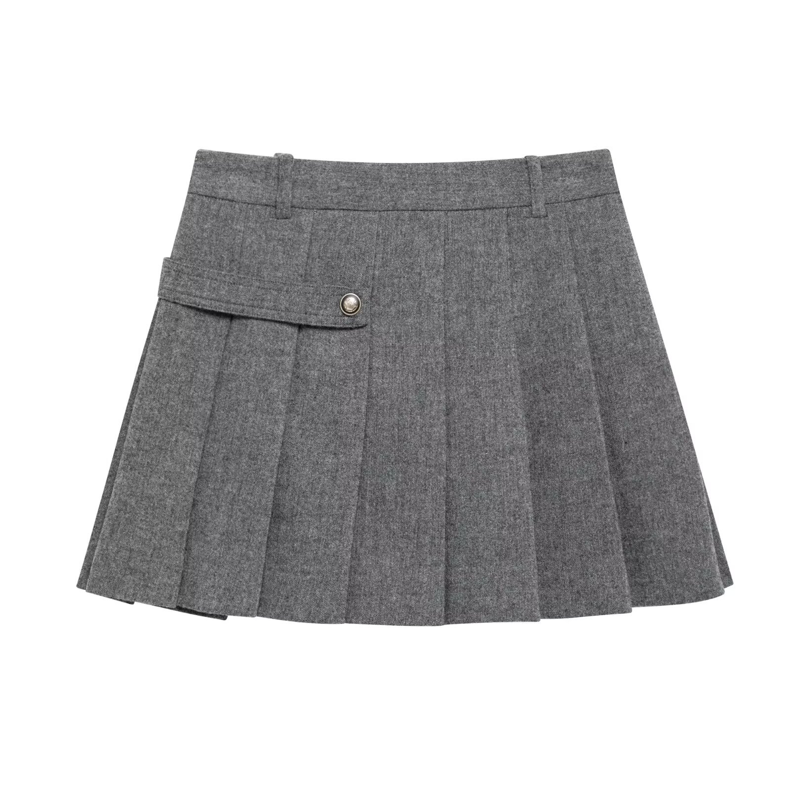 Women's Round Neck Button-Trim Long Sleeve Jacket and Skirt Set