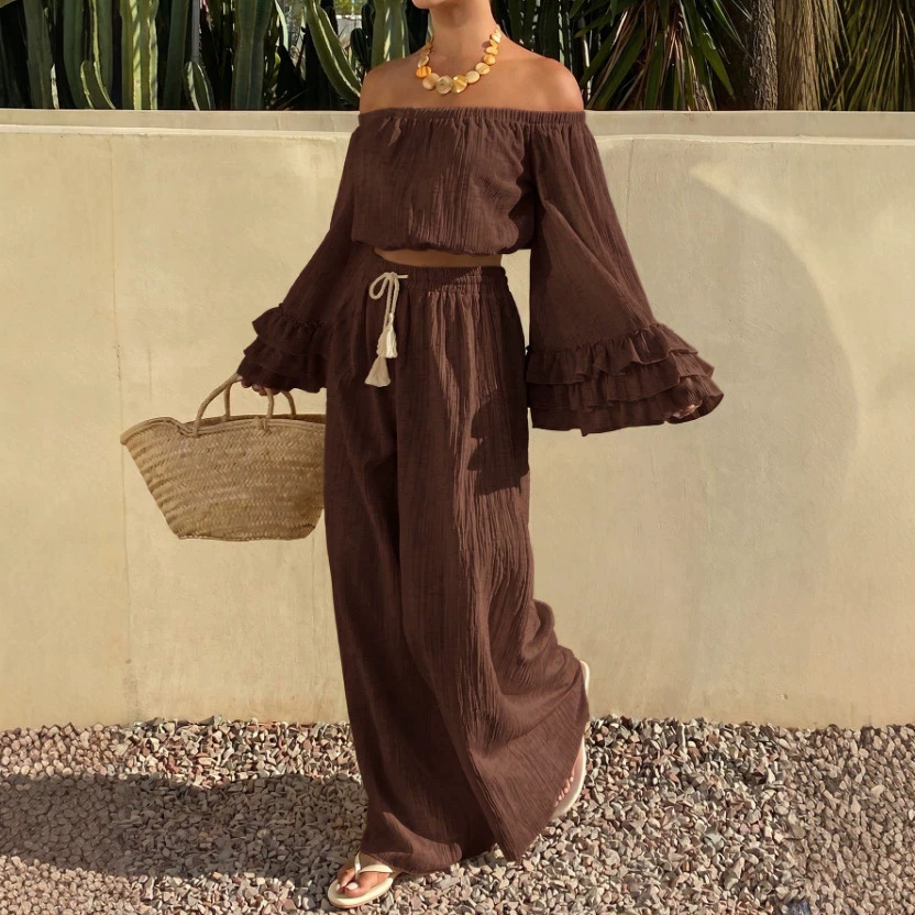 Off-Shoulder Ruffle Two-Piece Vacation Set