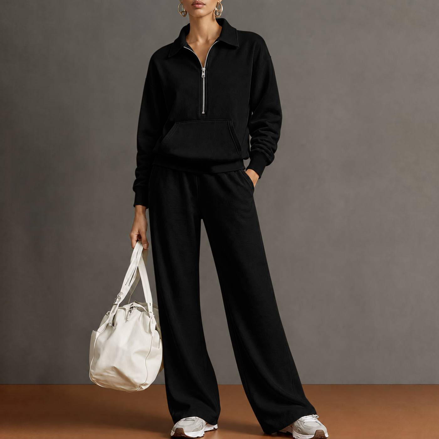 Women's Casual Solid Color Two-Piece Sweatshirt Set