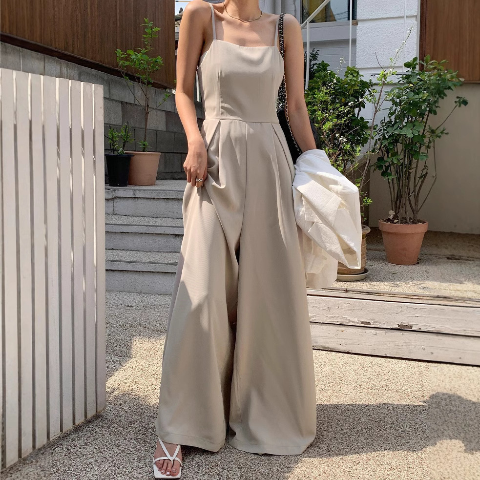 Women's French-Style Back Cutout High-Waist Slimming Cami Jumpsuit