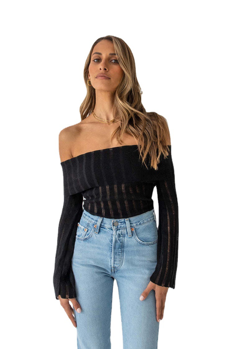 Women's Off-Shoulder Long-Sleeve Knit Top Slimming Sexy Pullover
