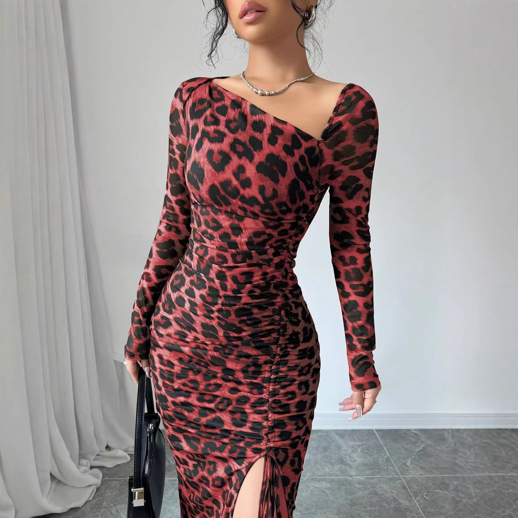 Leopard Print Bodycon Long Sleeve Dress