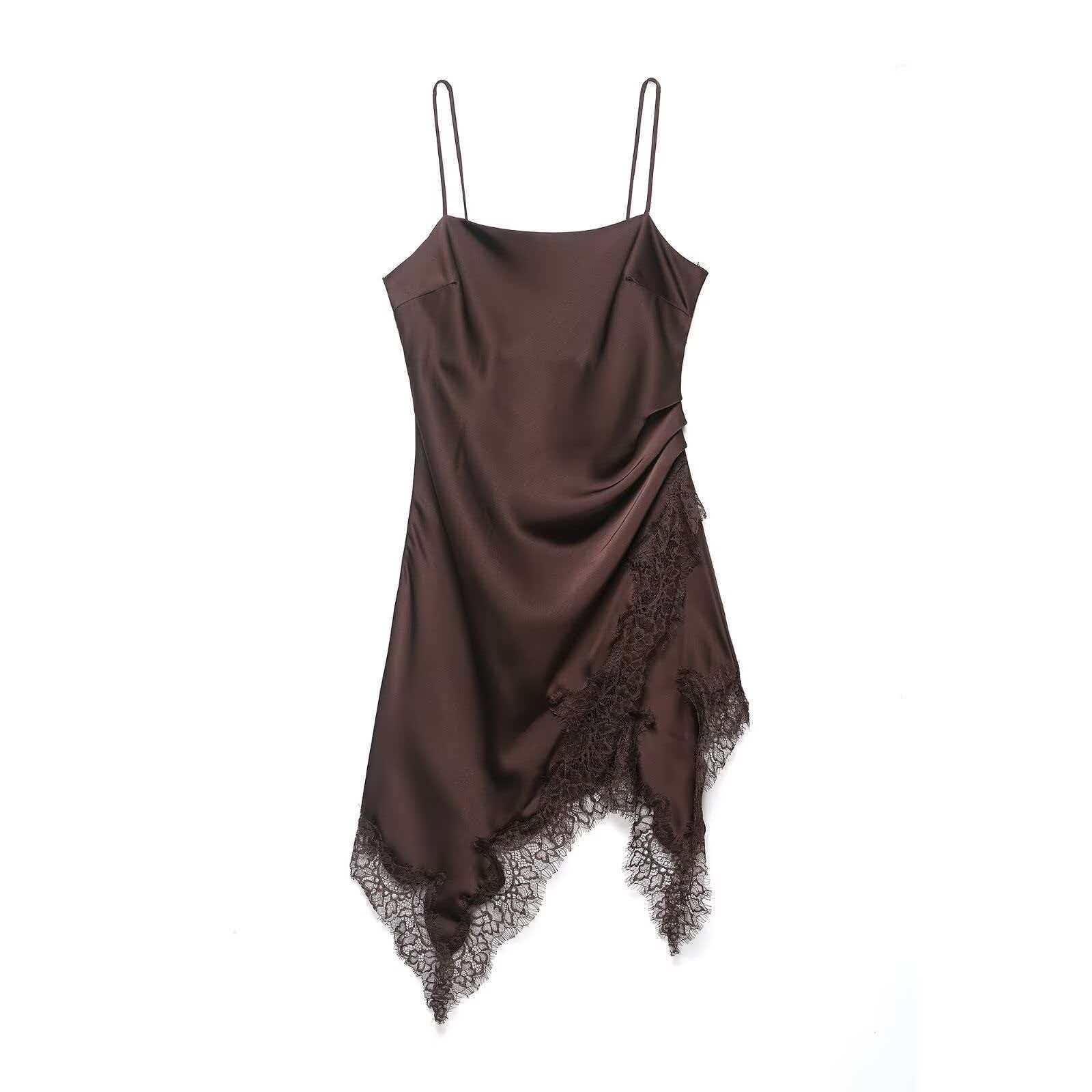 Women's Sleeveless Lace Trim Open Back Cami Dress