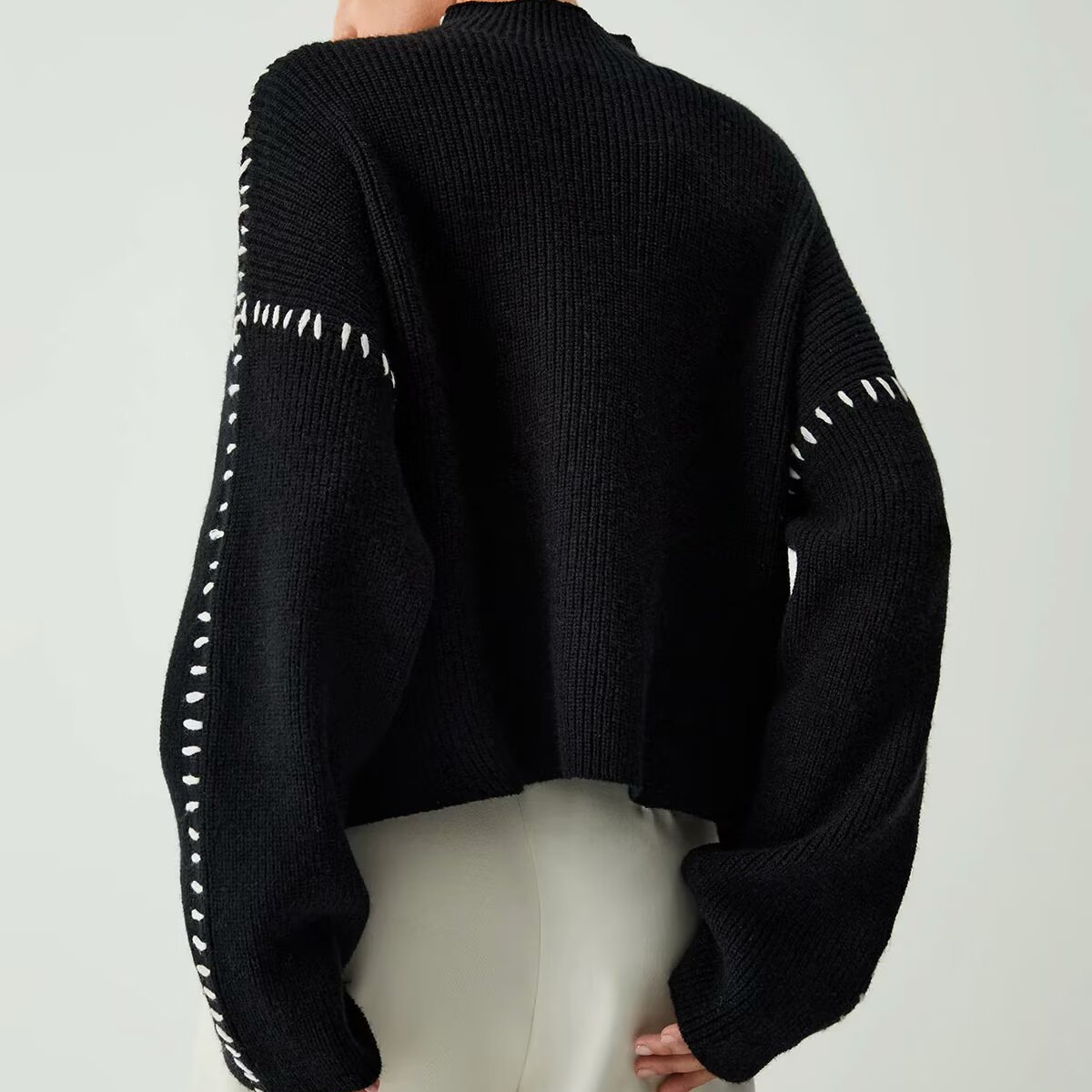 Women's High Neck Color Block Pullover Sweater