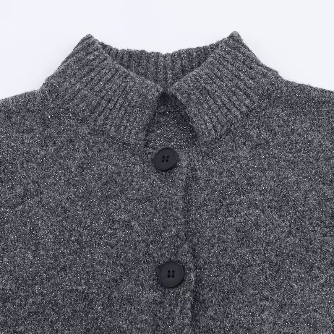Women's Loose Knit Cardigan Stand Collar Button Front Solid