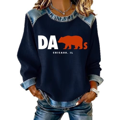 Women's Long-Sleeve Crewneck Sweatshirt with Back Neck Slit