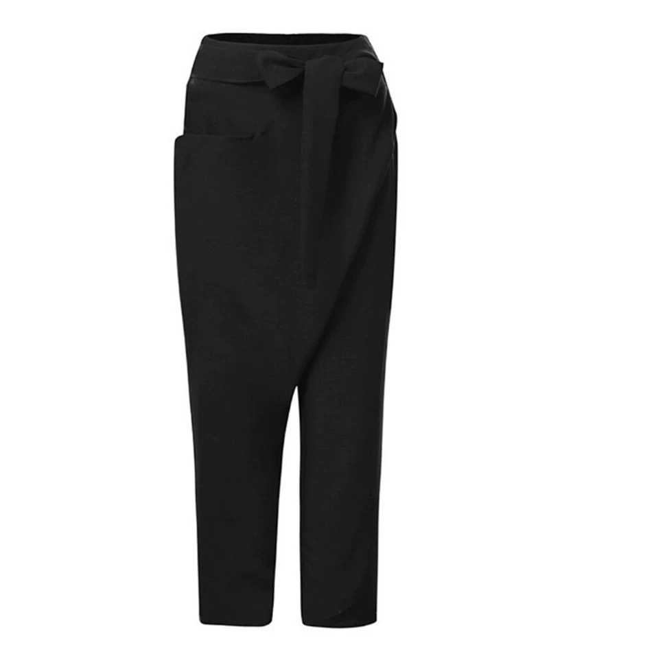 Women's Irregular Tie Straight-Leg Cropped Pants Casual
