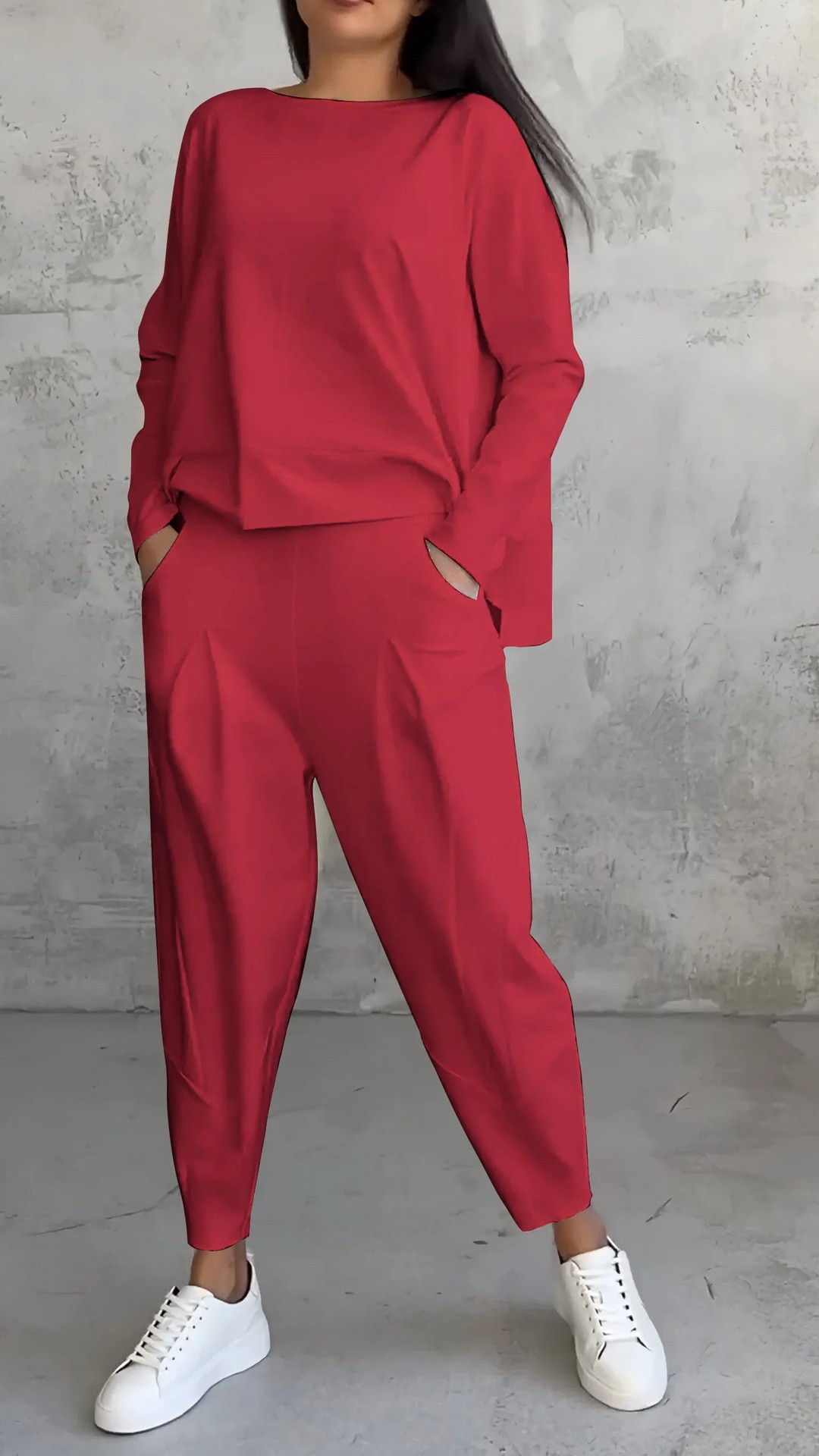 Solid Color Loose Top and Jogger Pants Two-Piece Set