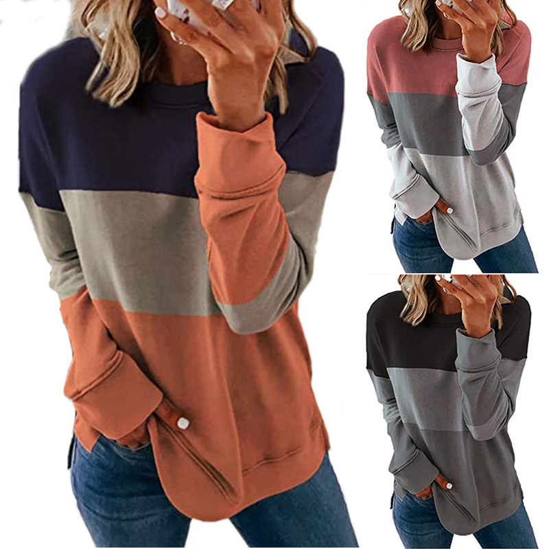 Women's Colorblock Crewneck Long-Sleeve Sweatshirt Loose Fit
