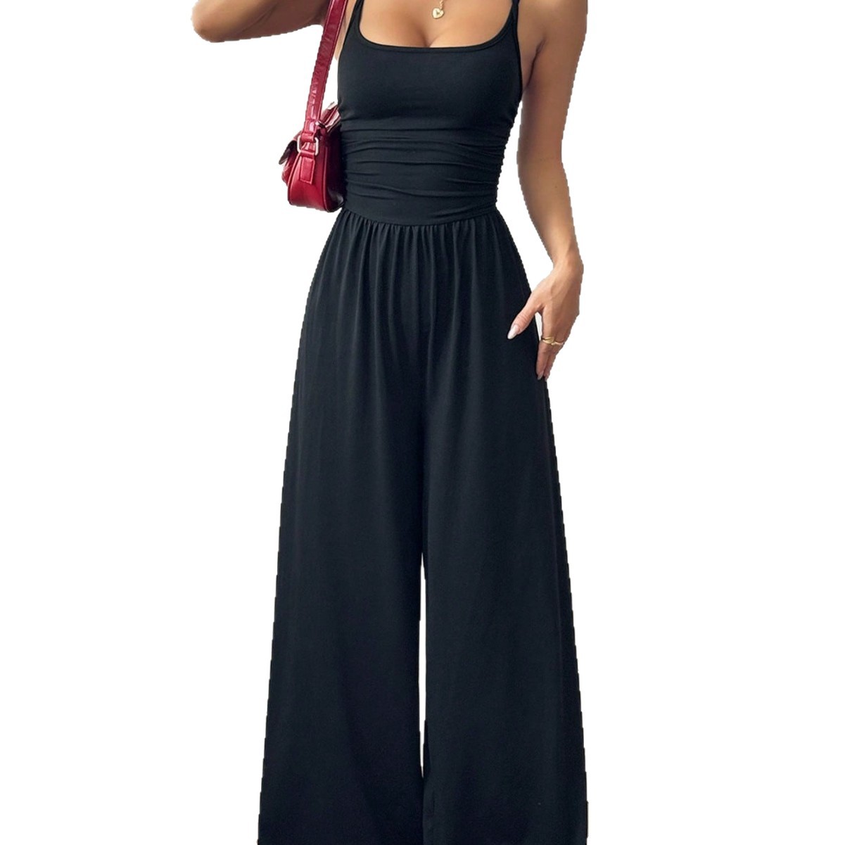 Women's Sleeveless Strapless Wide-Leg Jumpsuit Solid Color