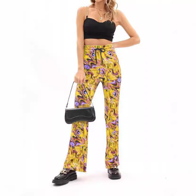 High-Waist Floral Print Flare Pants