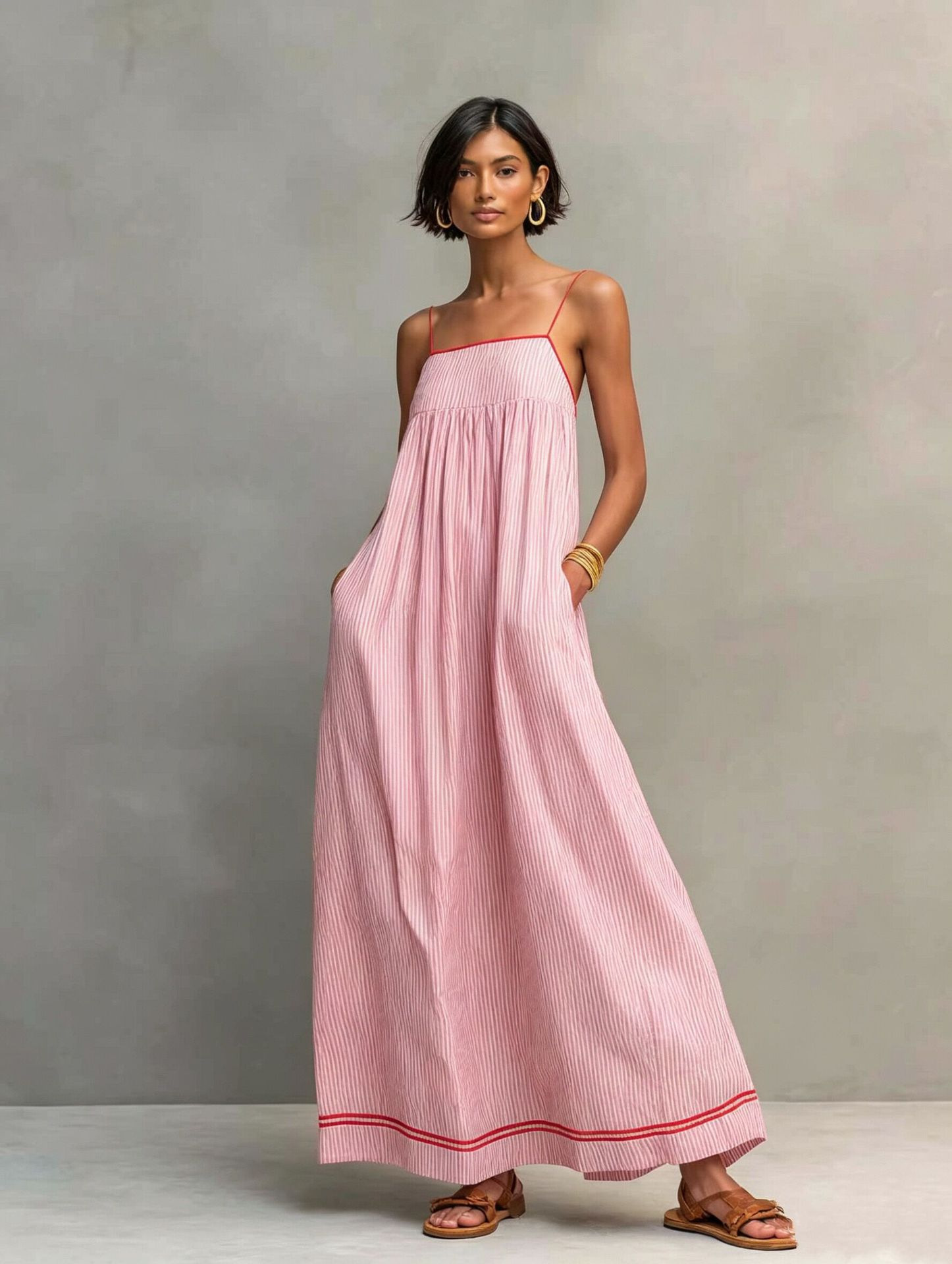 Women's Sleeveless Striped Maxi Dress Casual A-Line
