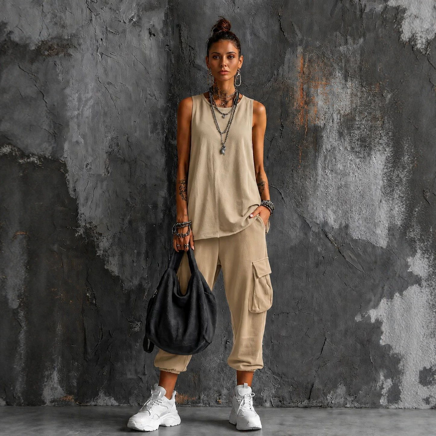 Boho Sleeveless Tank Top and Cropped Pants Two-Piece Set