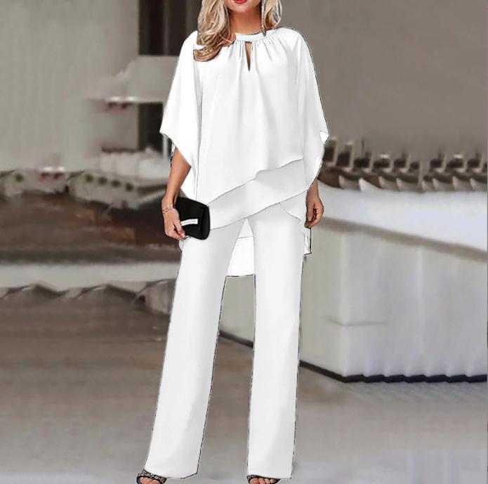 Women's Solid Color Loose Casual Asymmetrical Two-Piece Set
