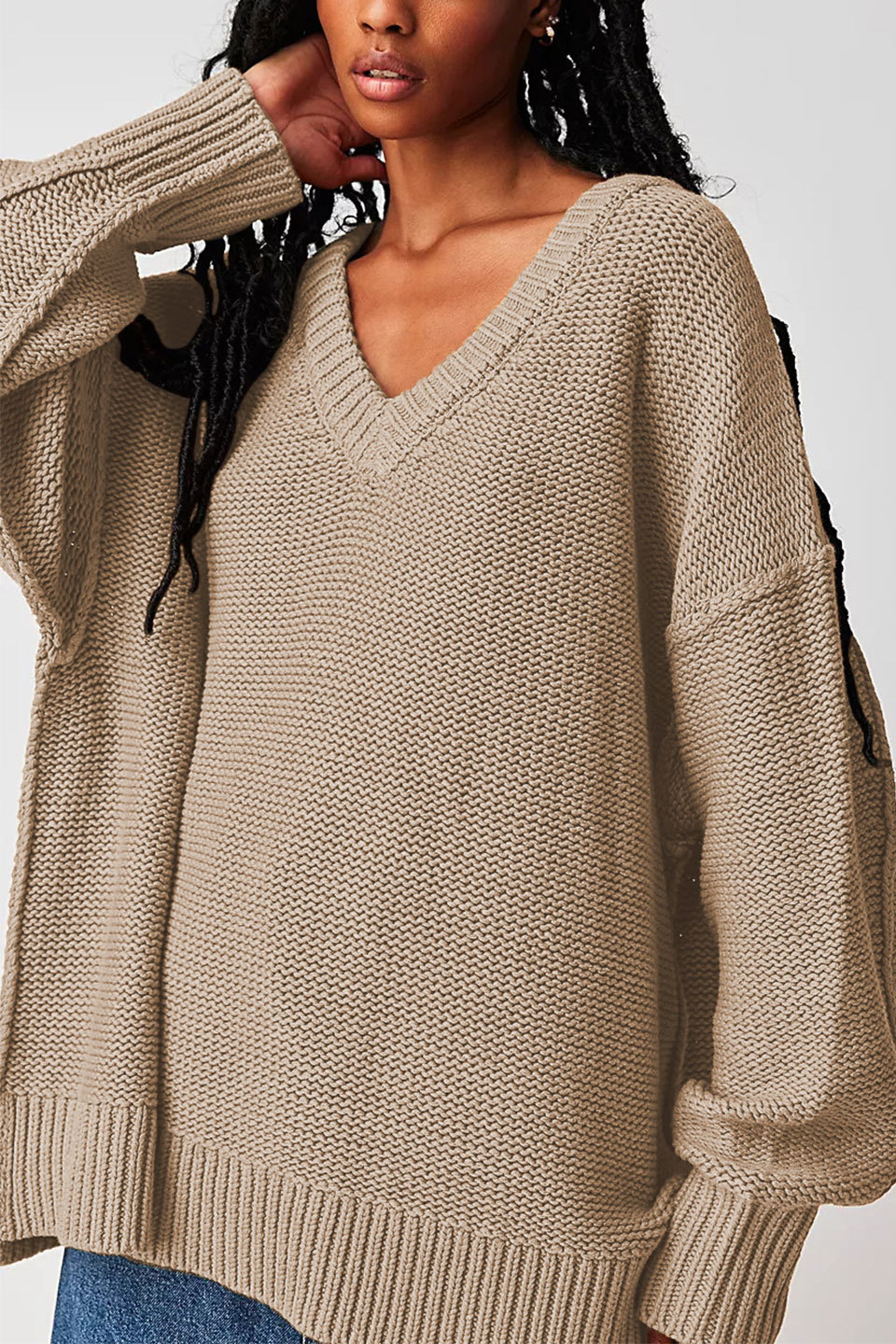 V-Neck Loose Knit Pullover Sweater