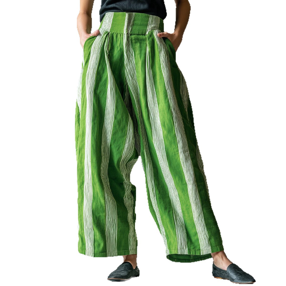 Striped Linen-Blend Wide-Leg Pants for Women, Relaxed Fit, High Waist