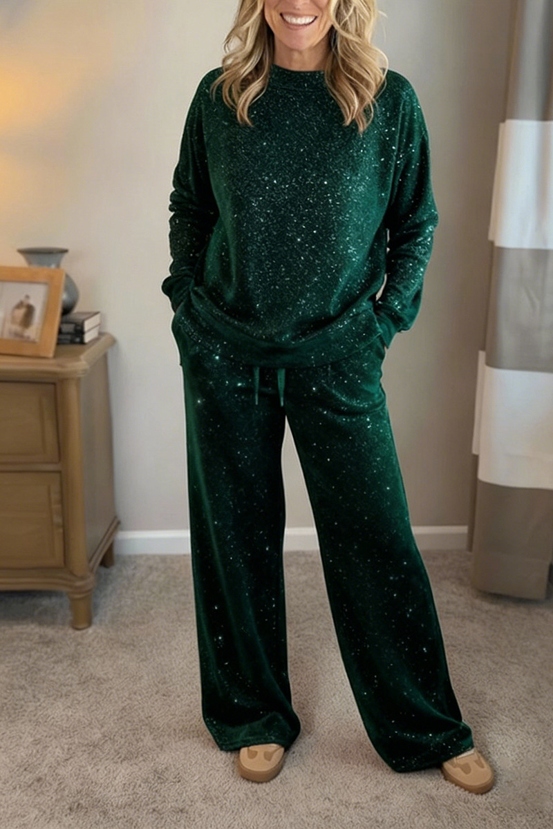 Women's Long-Sleeve Crewneck Top and Drawstring Pants Set