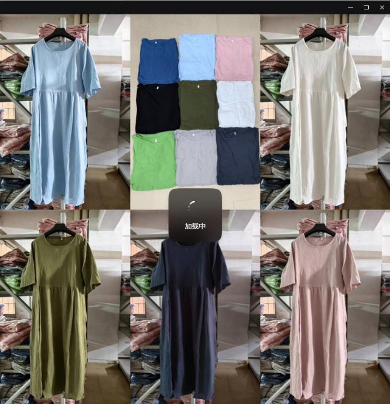 Cotton-Linen Short Sleeve Pocket Pleated Loose Round Neck Dress