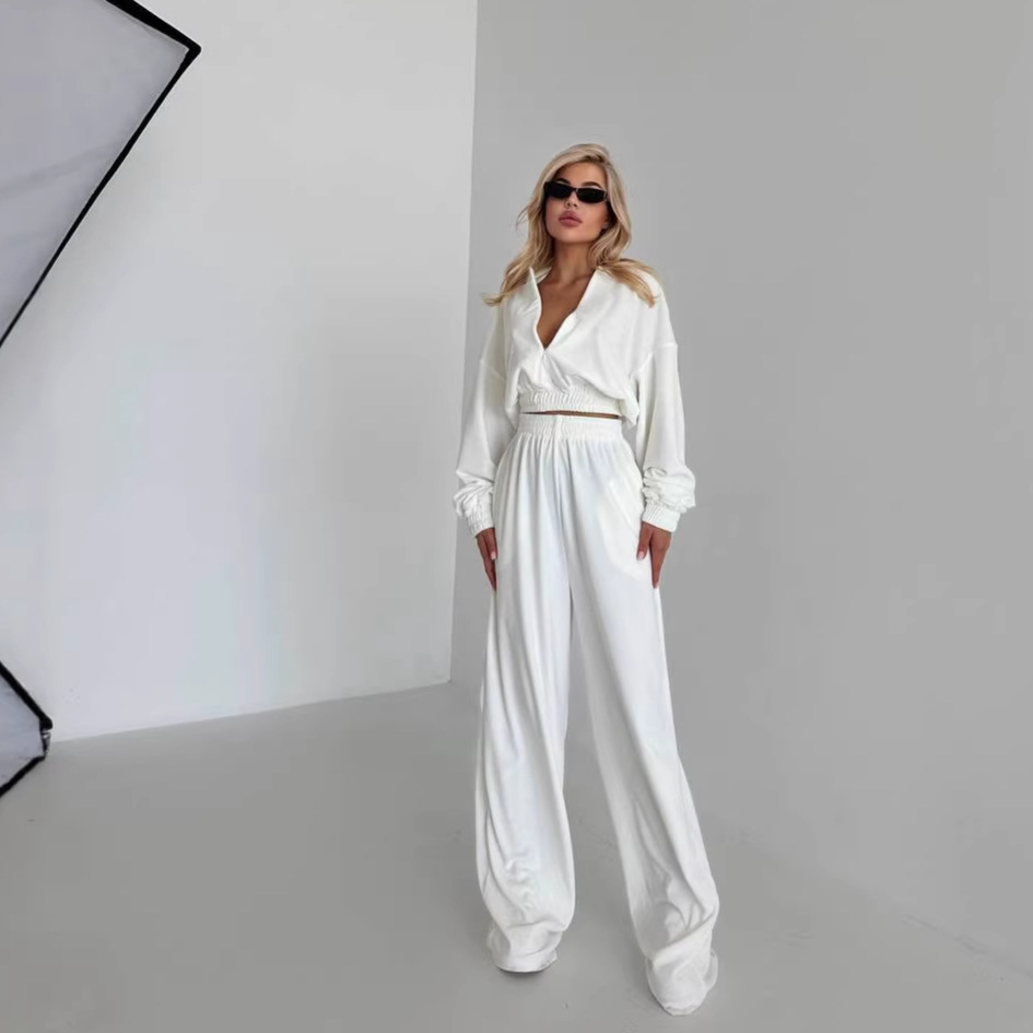 Women's Long Sleeve Zip Cardigan & Wide-Leg Pants Set