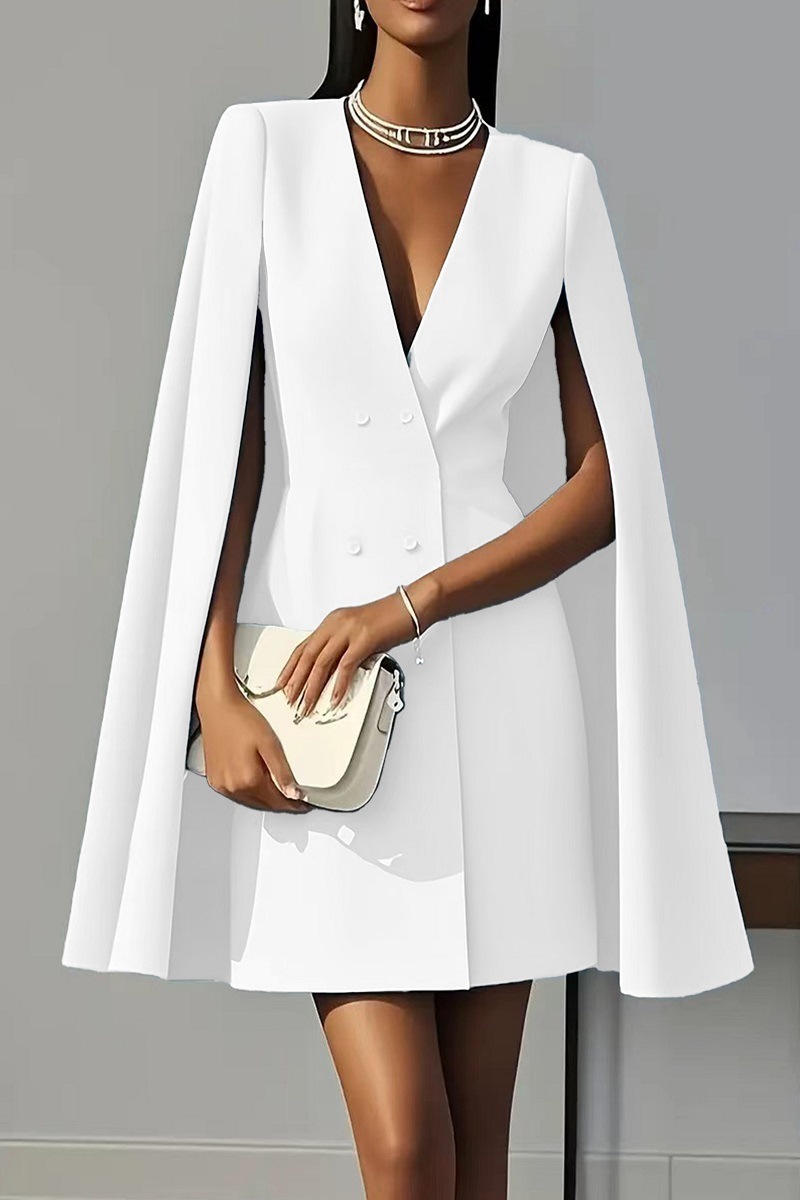 Double-Breasted Cape Blazer Dress Solid Color