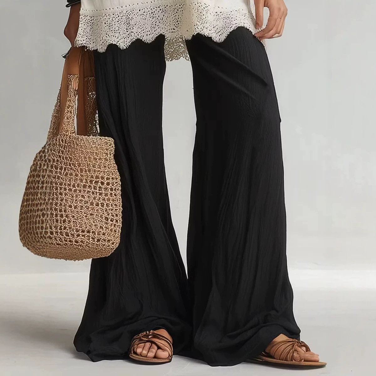 Women's Solid Crewneck Sleeveless Scallop Hem Shirt Set