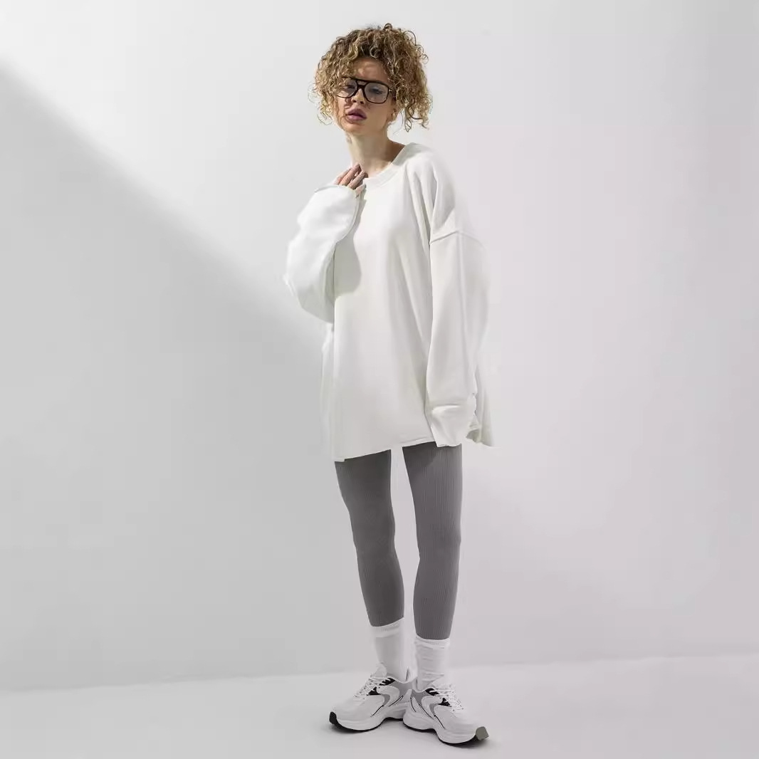 Women's Oversize Solid Crewneck Long Sleeve Casual T-Shirt
