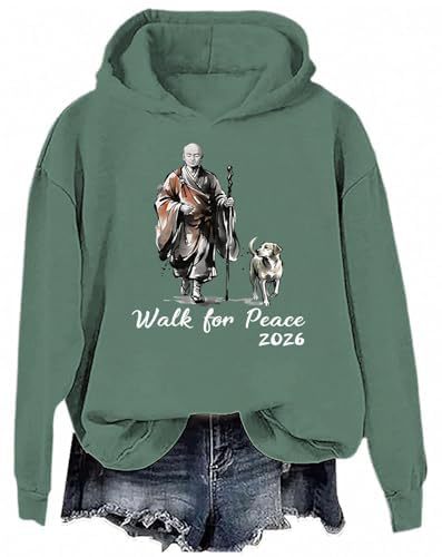 Women's Peace & Light Monk Print Casual Hoodie