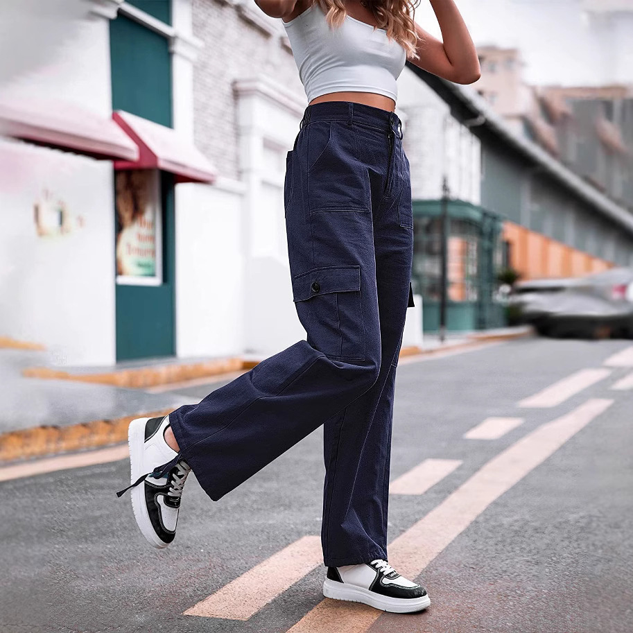 Women's Cotton High-Waist Wide-Leg Cargo Pants