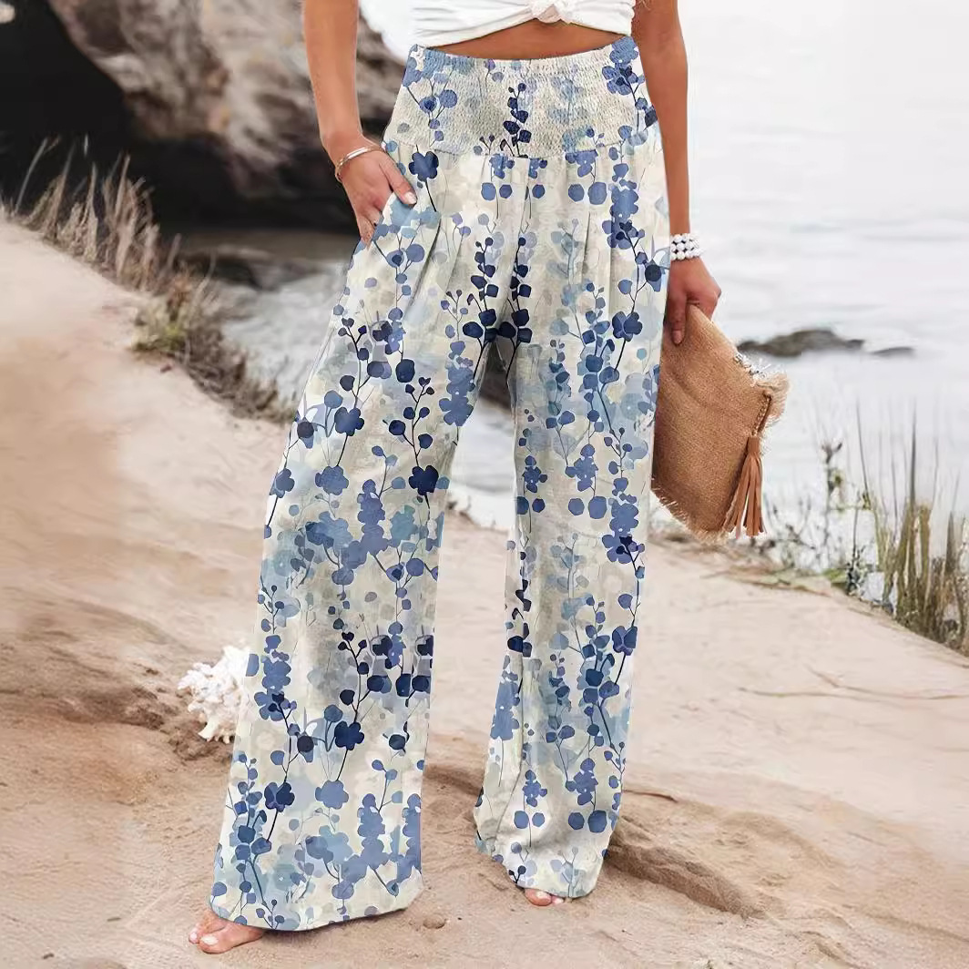 Women's Wide-Leg Printed Casual Pants High Waist Loose Fit