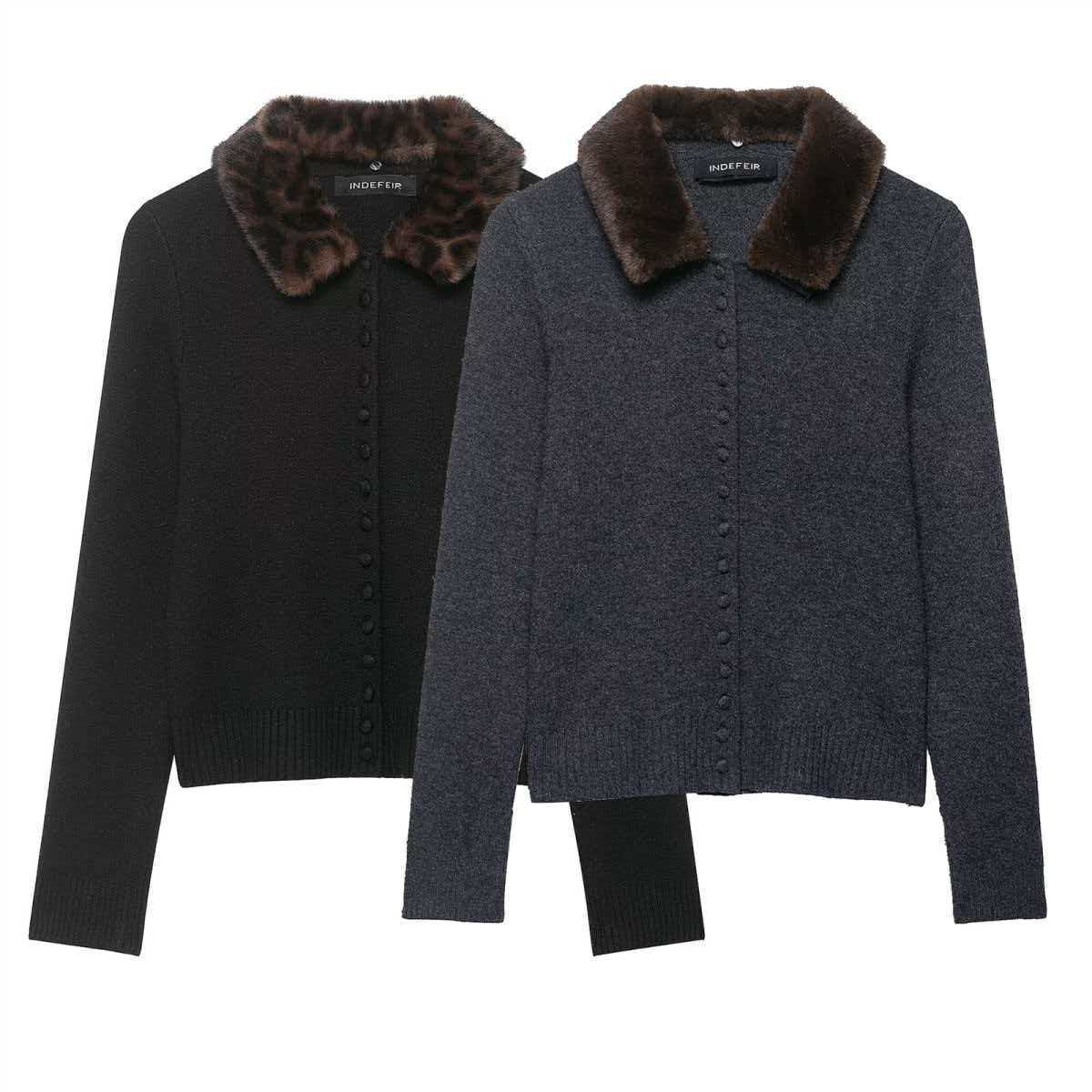 Faux Fur Trim Cardigan Sweater