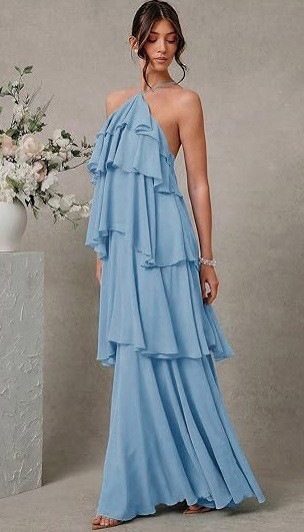 Women's Summer Tiered Cami Dress Sexy Open Back Solid Color Long Dress