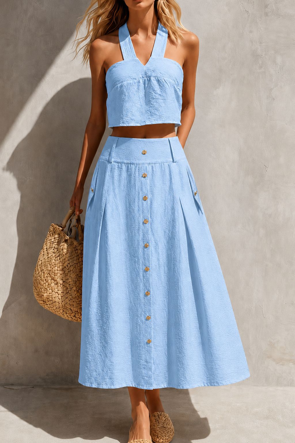 Women's Solid Color Cami Top and Midi Skirt 2-Piece Set