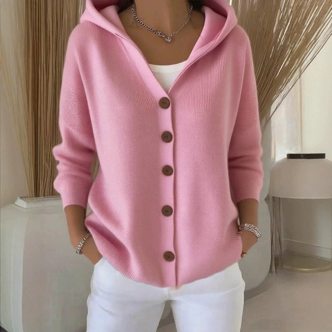 Women's Hooded Knit Cardigan Solid Color Casual Sweater Coat