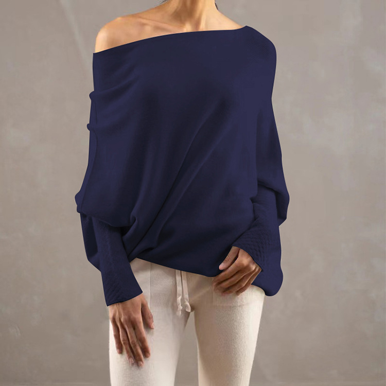 Women's Off-Shoulder Knit Pullover Sweater with Batwing Sleeves