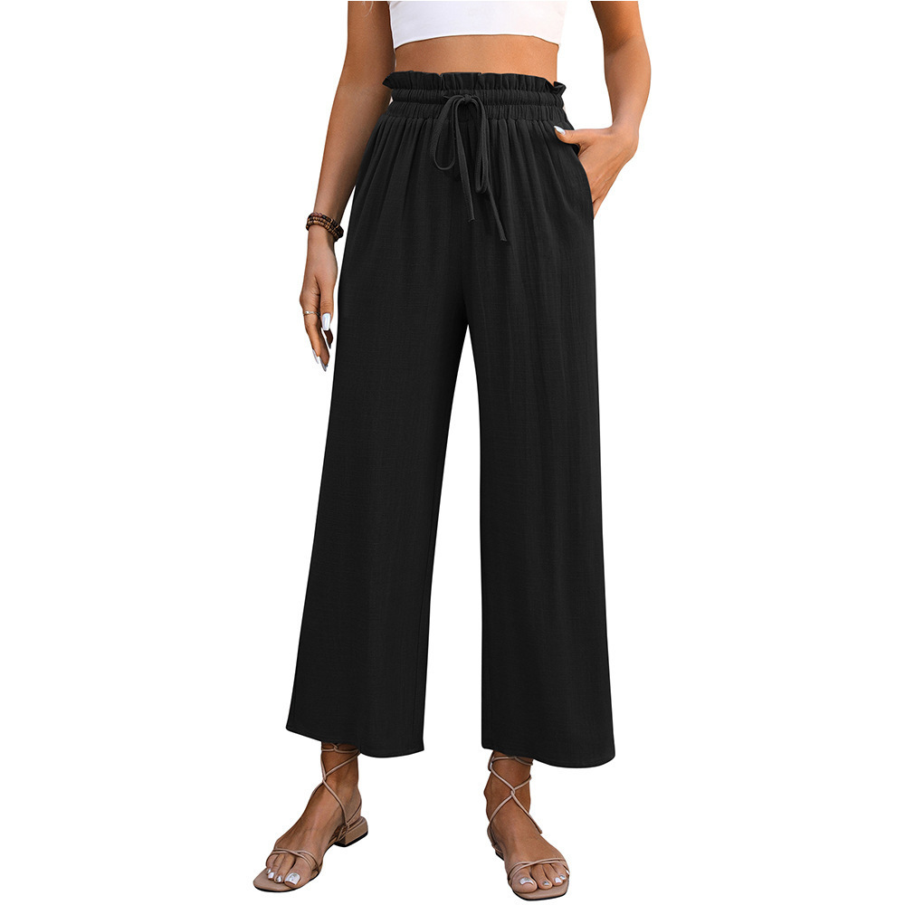 Women's Casual Cotton-Linen High-Waist Wide-Leg Pants