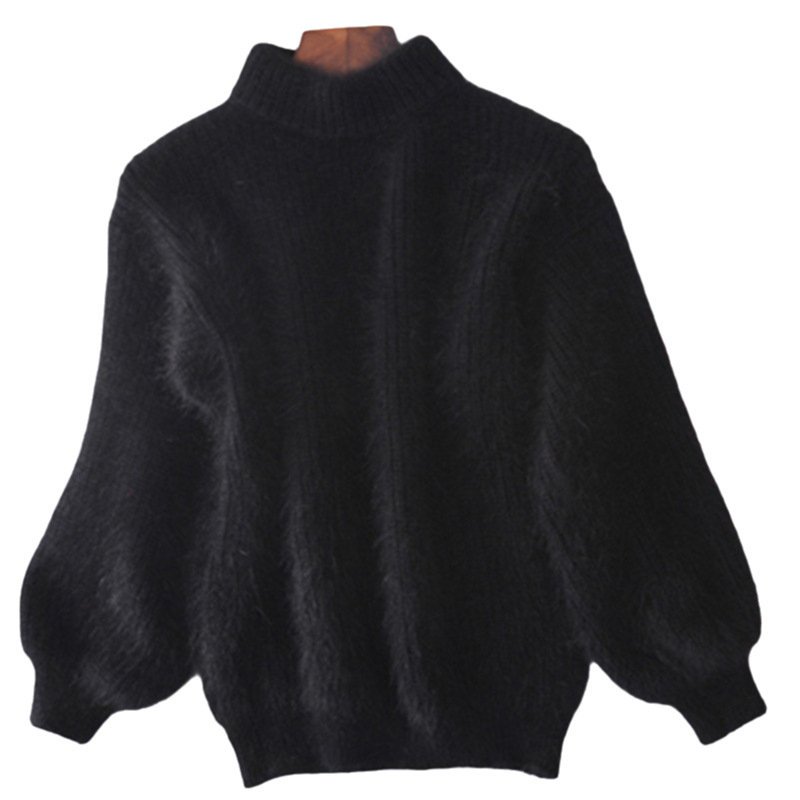 Korean Lantern Sleeve Mink Hair Half Turtleneck Pullover Sweater