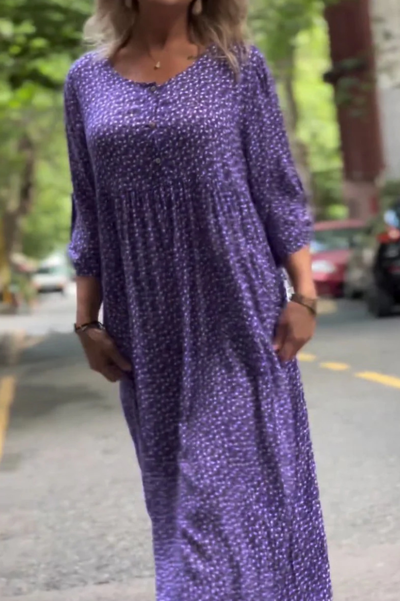 Women's Floral Button Long Sleeve Dress