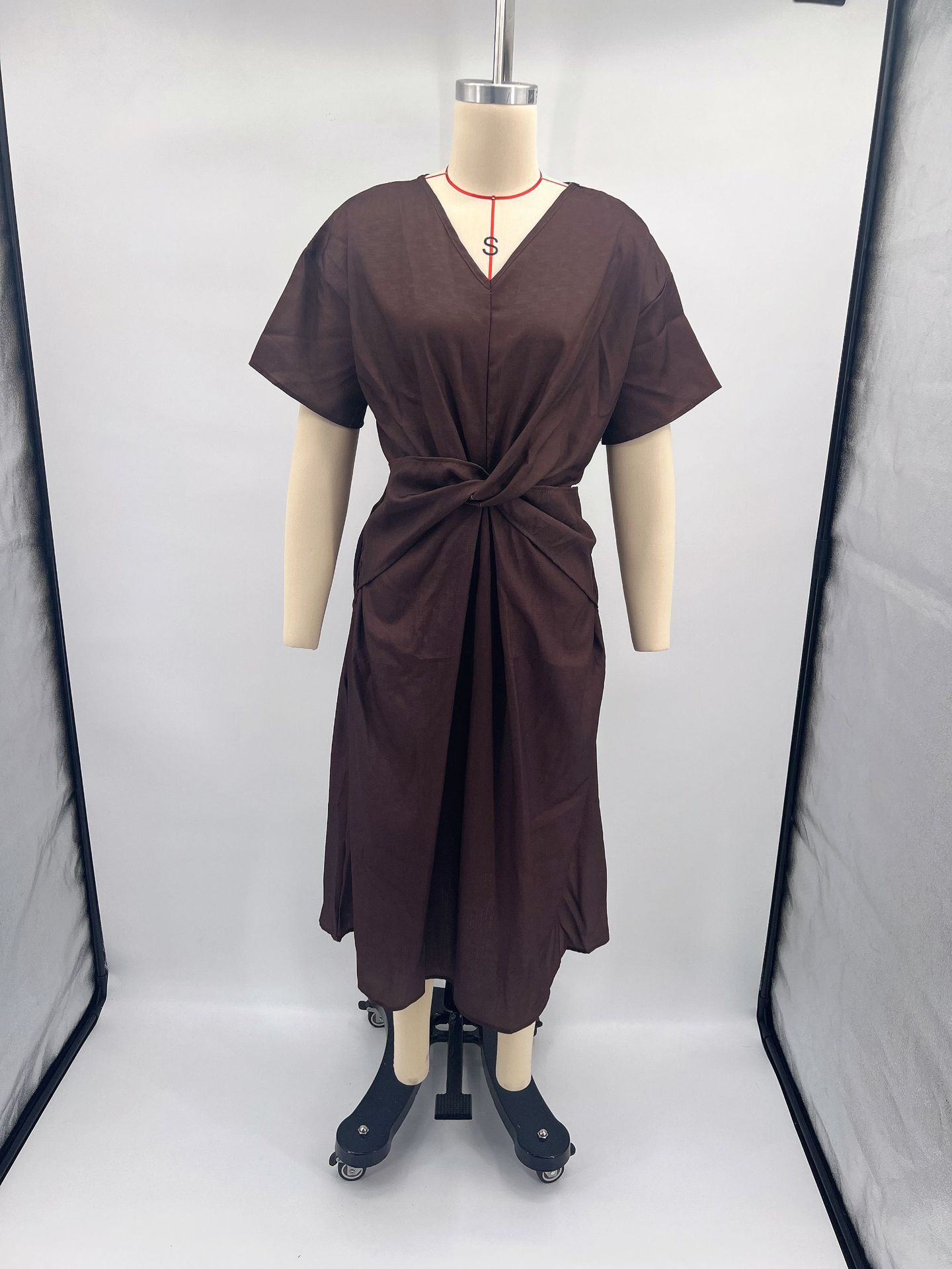 Bohemian Solid Color V-Neck Short Sleeve Long Dress