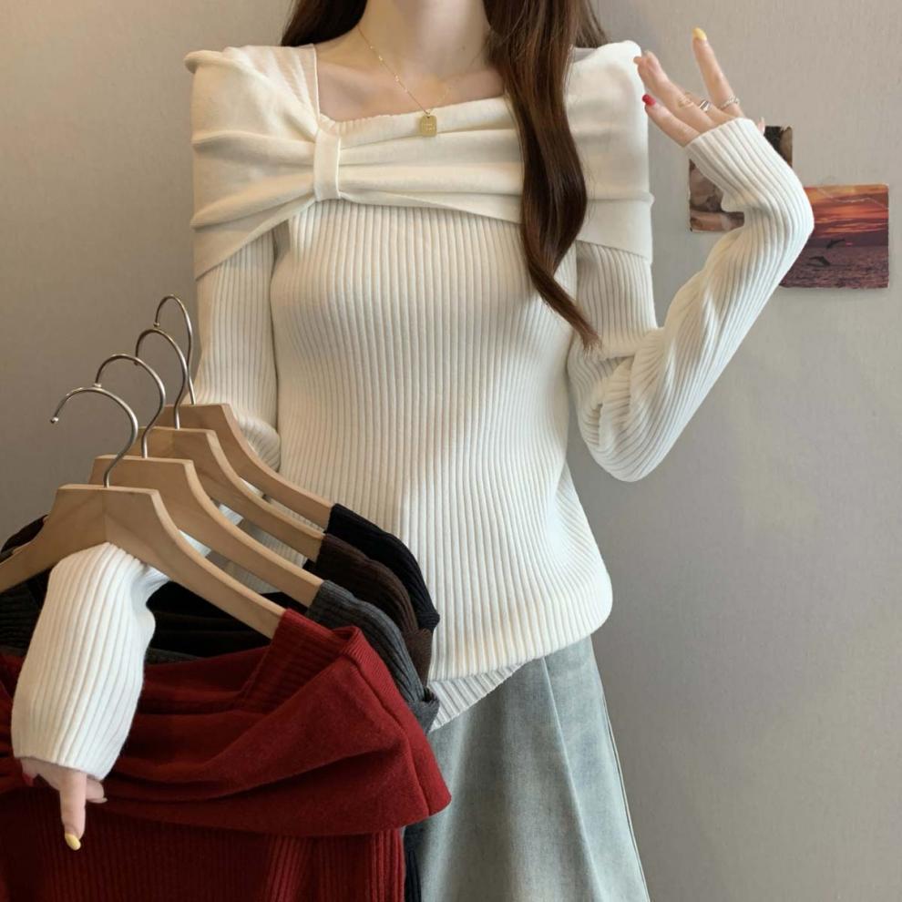 Off-Shoulder Bow Knit Sweater for Women