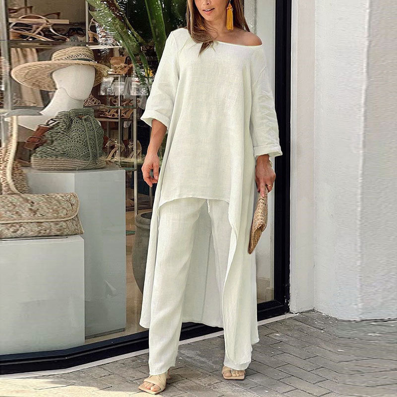 Women's Solid Color Loose Long Pants Set Casual Two-Piece