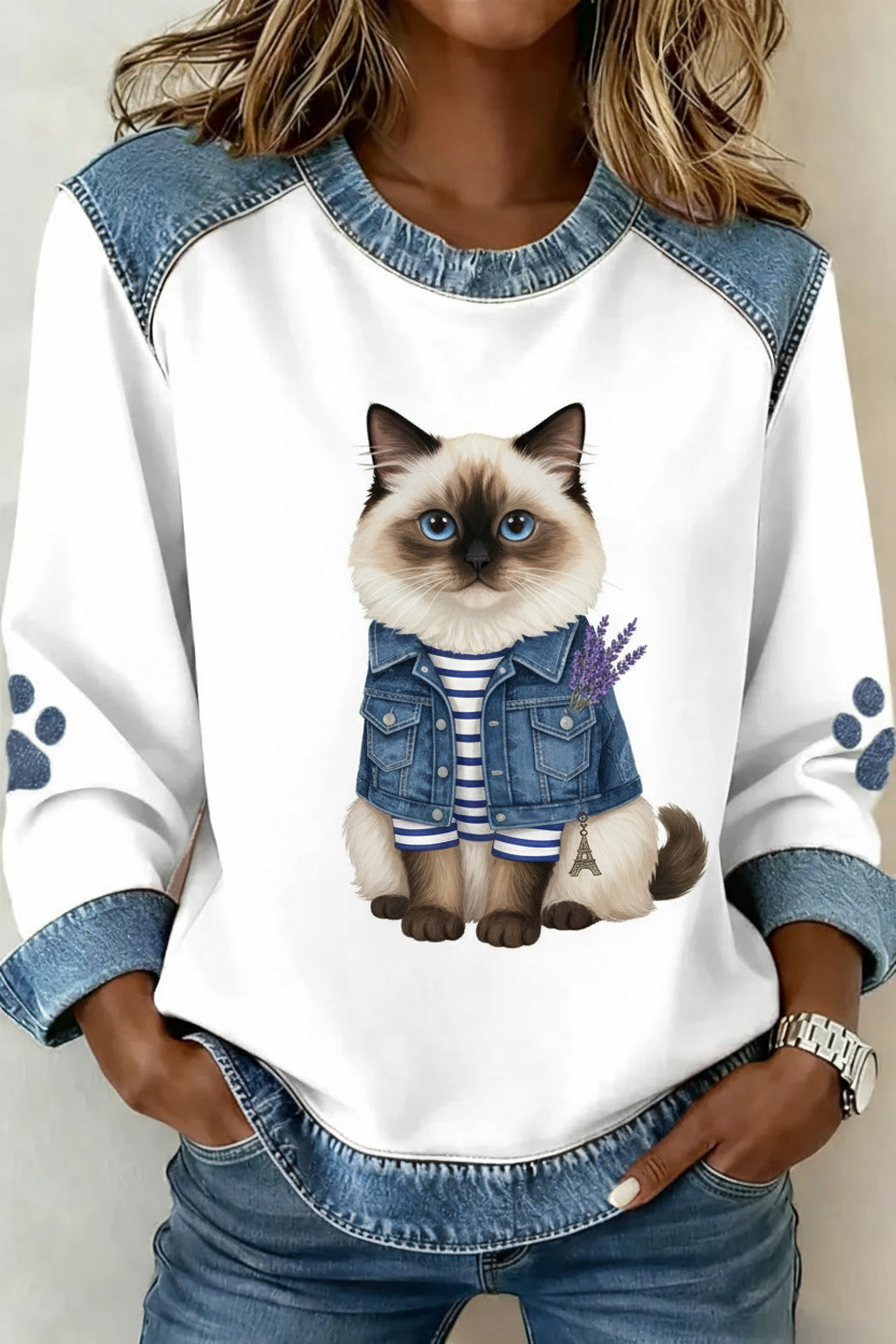 Women's Leopard Print Crewneck Sweatshirt Waffle Knit Long Sleeve