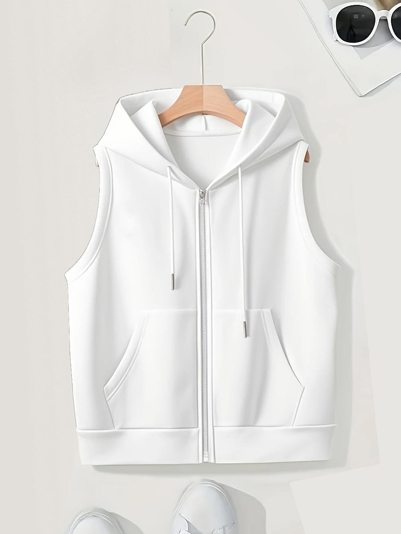 Plus Size Hooded Zip Vest Women's Sleeveless Casual Cardigan