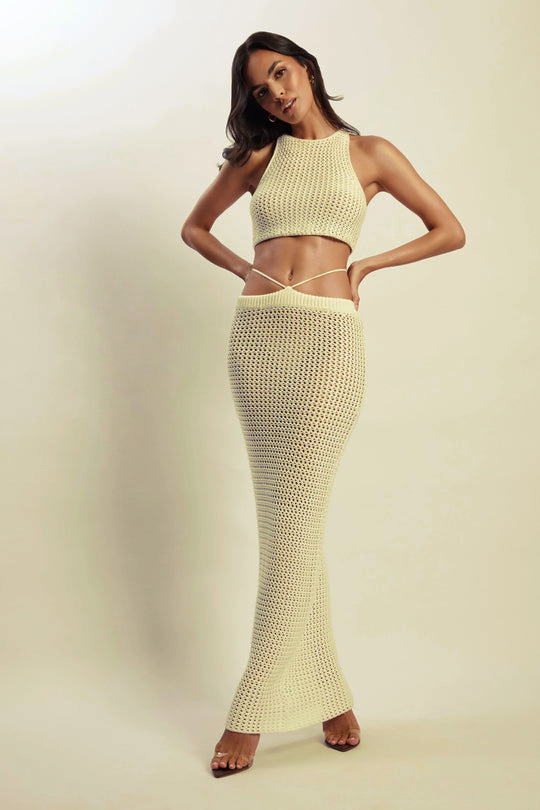 Women's Sleeveless Crop Knit Top and Bodycon Maxi Skirt Two-Piece Set