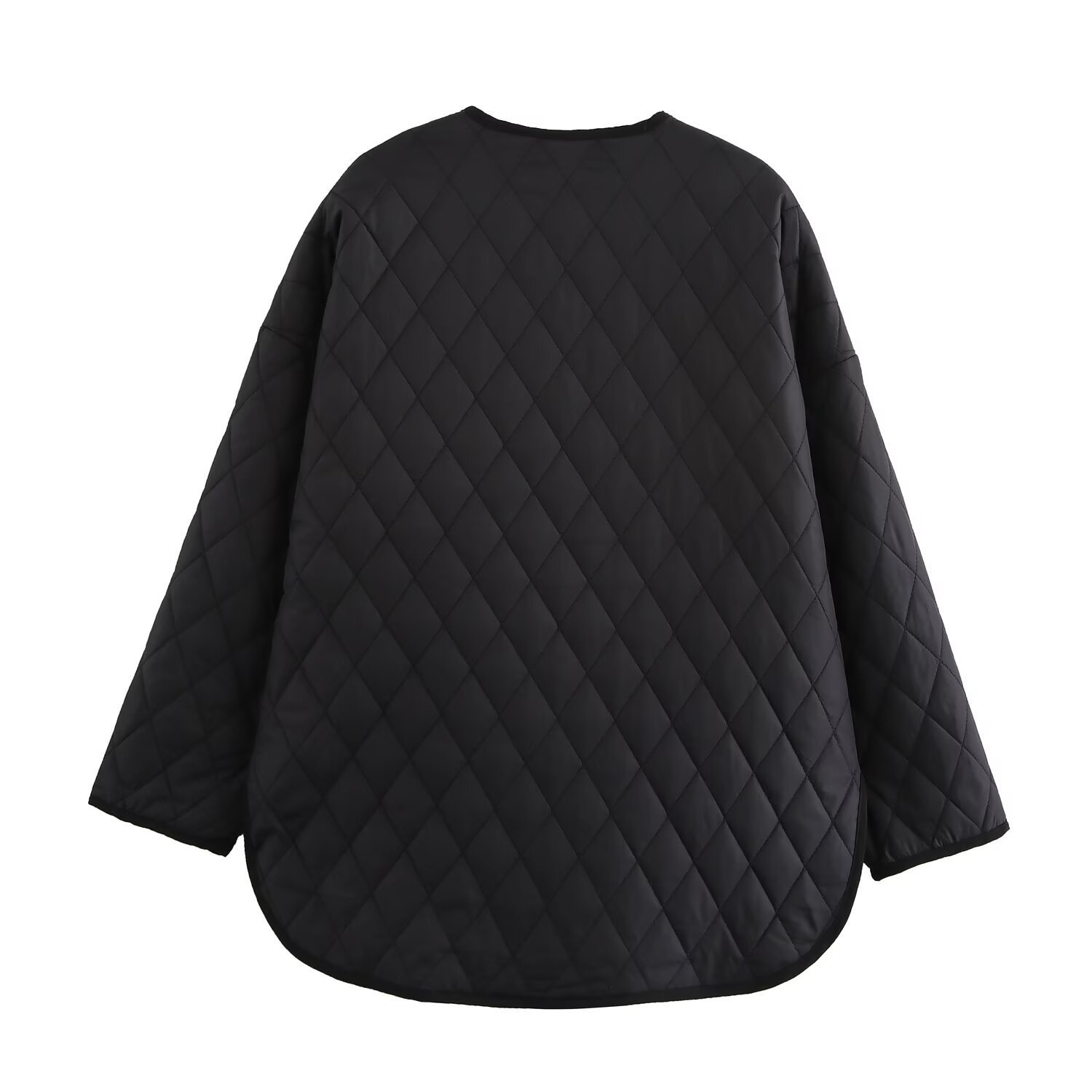 Women's Quilted Puffer Coat Diamond Pattern High-Low Hem Oversized