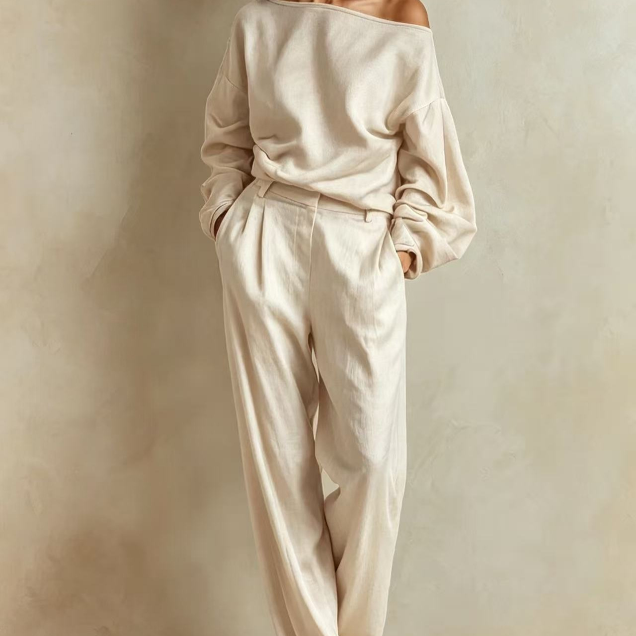 Women's One-Shoulder Long Sleeve Top and Pants Set