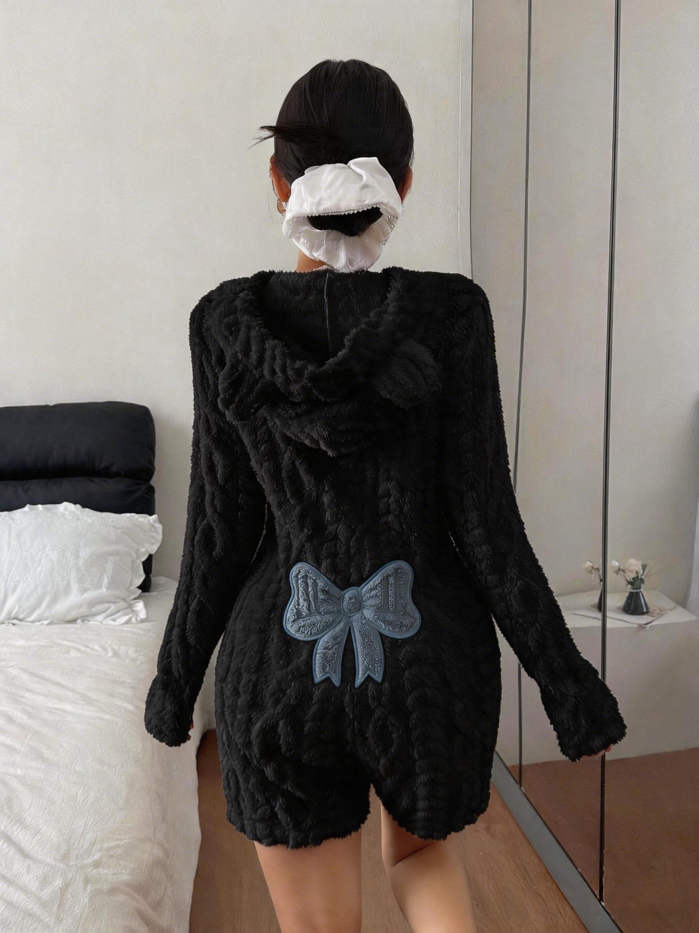 Women's Casual Solid Hooded Long Sleeve Fleece Jumpsuit