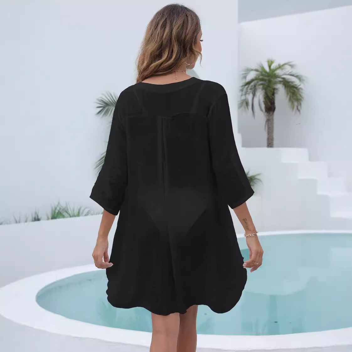 Women's Deep V Neck Beach Cover-Up Dress