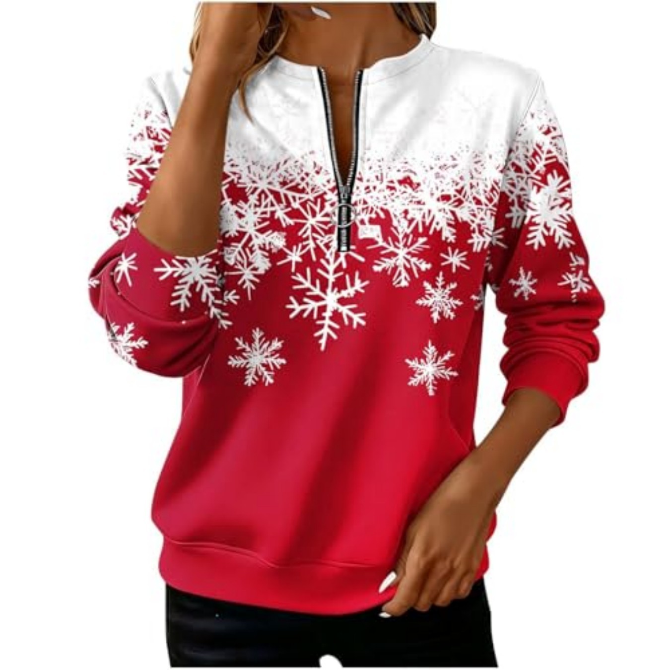 Plaid Snowflake Print Half-Zip Hoodie