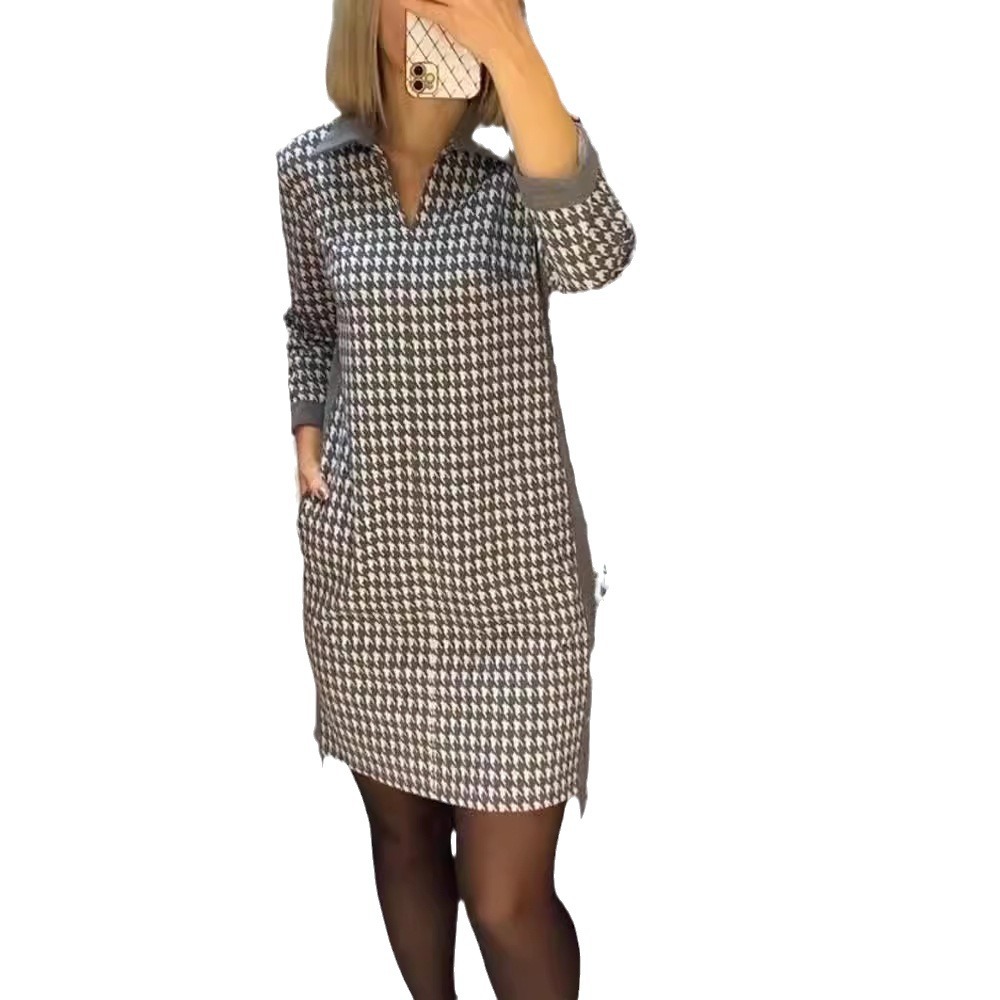 Floral Print V-Neck Long Sleeve Slim Fit Midi Dress